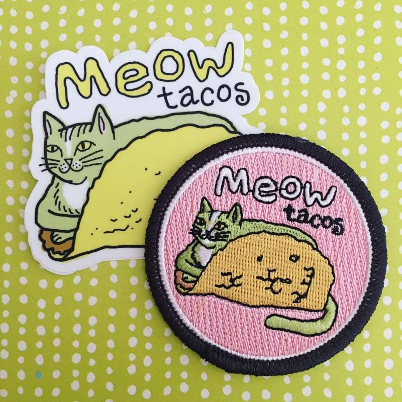 Meow Tacos Katze Taco Bügelbild Und Sticker Set von pinkowlet
