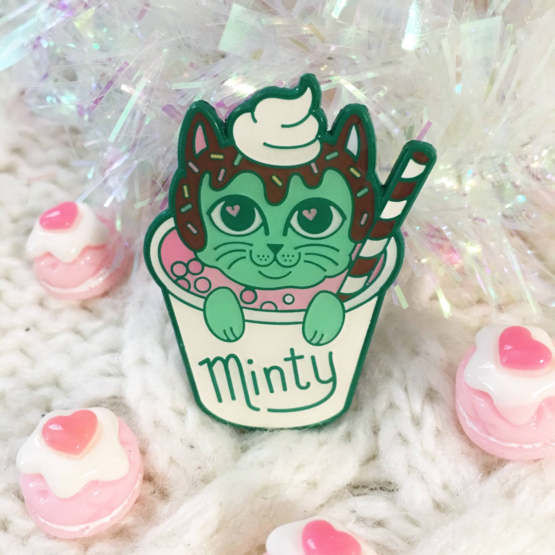 Minty Cat Ice Cream Sweet Kitties Emaille Pin von pinkowlet