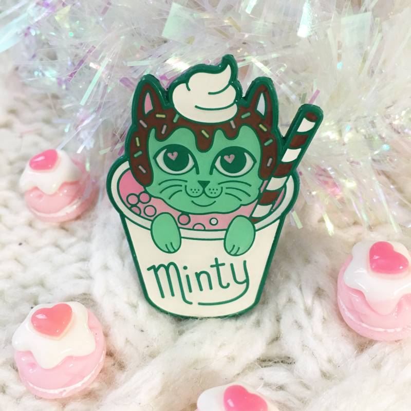 Minty Cat Ice Cream Sweet Kitties Emaille Pin von pinkowlet