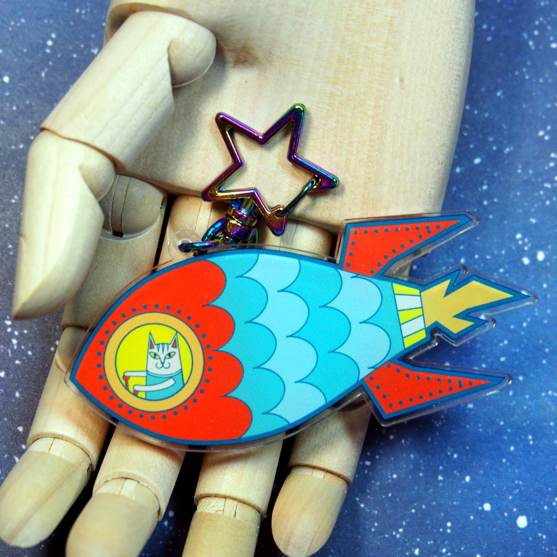 Rocketship Cat Schlüsselanhänger Aus Acryl von pinkowlet