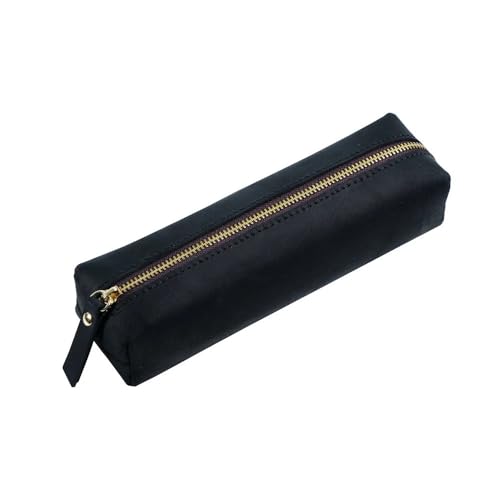 2 Stück handgefertigtes Stifteetui aus echtem Leder mit Reißverschluss, neutral, großes Federmäppchen für die Schule, Schreibwaren, Schwarz , Einheitsgröße von pipisweet