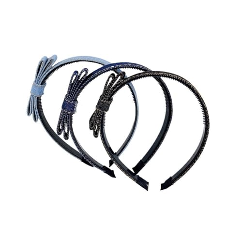 3 x Denim-blaue Haarbänder, Mädchen-Kopfschmuck, Schleife, einfach mit Zähnen, rutschfest von pipisweet