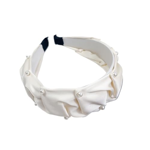 Breit gerüschtes Perlenhaarband, Braut-Stirnbänder, Kopfschmuck, Party, modisch, elegant, Damen-Haarband, Haarreifen, Zubehör (Beige) von pipisweet