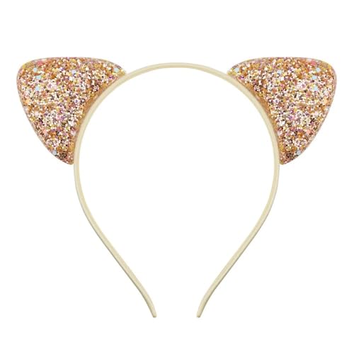 Glitzerndes Katzenohren-Stirnband für Mädchen und Frauen, glitzerndes Haar, Metallreifen, glänzende Haarbänder, Haarschmuck für den Alltag (H) von pipisweet