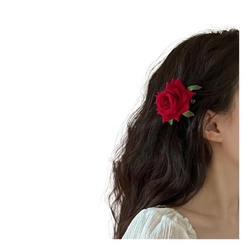 Haarspange im Retro-Stil mit rot-rosa Rose, elegant, modisch, Haarschmuck (rot) von pipisweet
