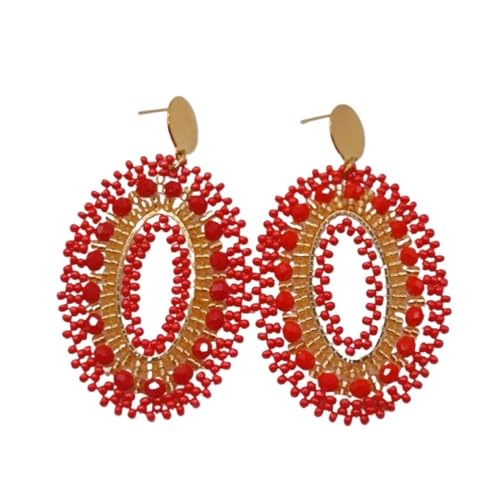 Perlenohrringe Wassertropfen Originalität Kristall Blumen Rot Handstricken Bohemia Legierung Mode Reisperlen Ohrringe, Einheitsgröße, Achat von pipisweet