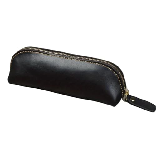 pipisweet 2 Stück Vintage Leder Federmäppchen Einfache Schreibwaren Hoder Stifteetui Aufbewahrungstasche Reißverschluss Bleistifttasche Brillenbox Schulbedarf, Schwarz , Einheitsgröße von pipisweet