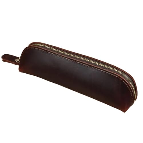 pipisweet 2 Stück Vintage Leder Federmäppchen Einfache Schreibwaren Hoder Stifteetui Aufbewahrungstasche Reißverschluss Bleistifttasche Brillenbox Schulbedarf, coffee, Einheitsgröße von pipisweet