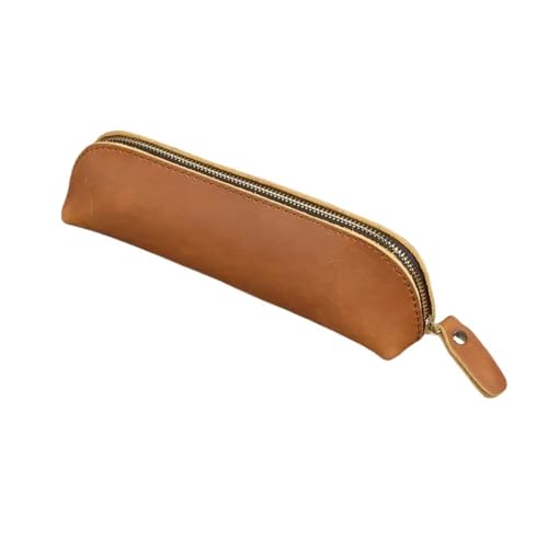 pipisweet 2 Stück Vintage Leder Federmäppchen Einfache Schreibwaren Hoder Stifteetui Aufbewahrungstasche Reißverschluss Bleistifttasche Brillenbox Schulbedarf, hellbraun, Einheitsgröße von pipisweet
