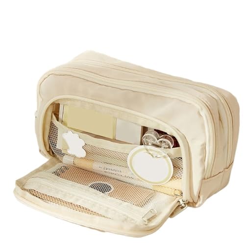 pipisweet 2 x Federmäppchen mit großem Fassungsvermögen, eine einfache Mehrzweck-Schreibwaren-Box und Make-up-Aufbewahrungstasche, beige, Einheitsgröße von pipisweet