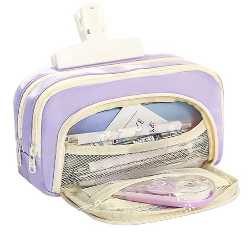 pipisweet 2 x Federmäppchen mit großem Fassungsvermögen, eine einfache Mehrzweck-Schreibwaren-Box und Make-up-Aufbewahrungstasche, violett, Einheitsgröße von pipisweet