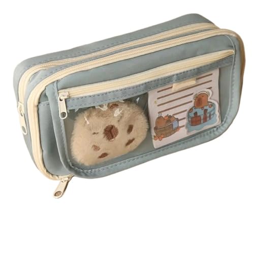 pipisweet Federmäppchen Capybara Cartoon Schreibwaren Halter Tasche mit Broschen, Aufklebern, Clips, Schlüsselanhänger, Kinder-Federmäppchen (mit Puppe), 2 Stück, e, Einheitsgröße von pipisweet