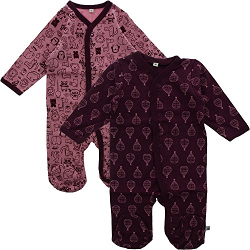 Pippi Baby - Mädchen Pippi 2er Pack Baby Schlafanzug mit Aufdruck, Langarm Füßen Schlafstrampler, Violett (Lilac 600), 62 EU von PIPPI