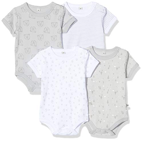 PIPPI Unisex Baby 4er Pack Aufdruck, Kurzarm Formender Body, Beige (Harbor Mist 190), (Herstellergröße:80) von Pippi