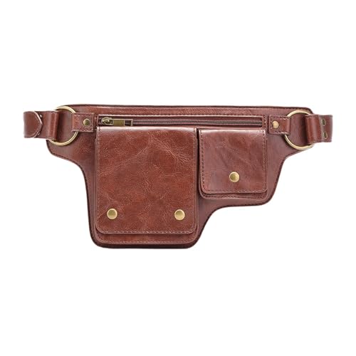Damen Steampunk Hüfttasche PU Leder Bauchtasche Verstellbarer Gürtel Retro Design Hüfttasche Festival Geldbörse, rotbraun, M, 32 x 32 cm von pistro