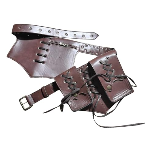 Vintage Hüfttasche Verstellbarer Gurt Retro Gürtel Pack für Damen Herren Outdoor Sport Cosplay, Braun, modisch von pistro