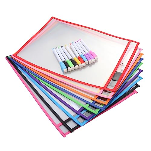 pistro Wiederverwendbare trocken abwischbare Taschen mit Stiften – transparente Taschen für Bürobedarf, Unterricht und Heimunterricht von pistro