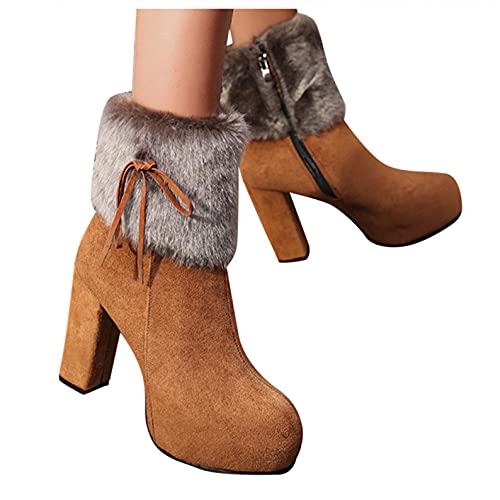 Damen Halblang Stiefel Plattform Damen Stiefeletten Bequem Regenstiefel mit Flacher Comfort rutschfeste Wasserdicht Glatt Winter Stiefel Schneestiefel Ankle Boots Herbst Stiefelette Knöchel Schuhe von pitashe_Bekleidung