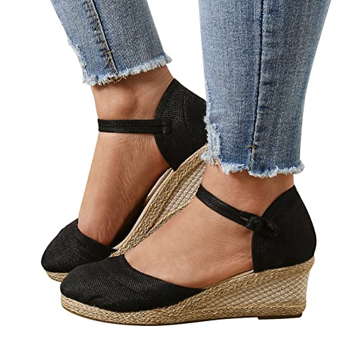 Damen Sandalen, Sandaletten Damen Flach Leinenschuhe Peep Toe Schuhe Plateau Sandalen Frauen Mädchen Sommerschuhe Riemchen Schuhe Bequem Sandalen Abendschuhe Atmungsaktive Sandaletten von pitashe_Bekleidung