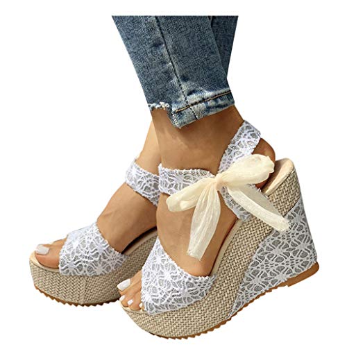 Damen Sandalen Keilabsatz Plateau Sandalen Espadrilles Sandaletten High Heels Elegant Bowknot Sommerschuhe Elegante und schöne Frauen Sandalen Lässige Strand Sandalen Riemchensandalen K613 von pitashe_Bekleidung