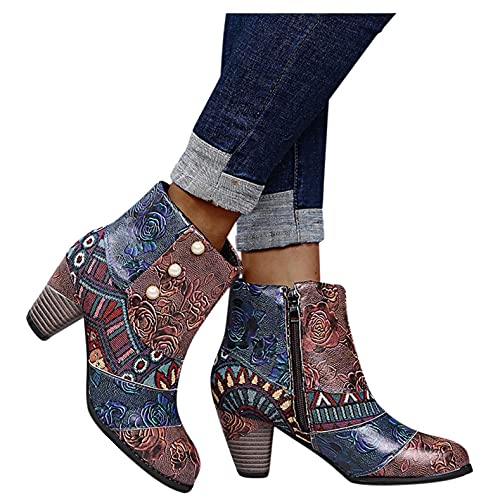 Damen Stiefeletten Damen Hohe Stiefel Western Cowboystiefel, Hoher Absatz Lange Stiefel Mit Fransen Lady Round Toe Wildlederstiefel Für Winter Herbst Regenstiefel mit Flacher Wasserdicht von pitashe_Bekleidung