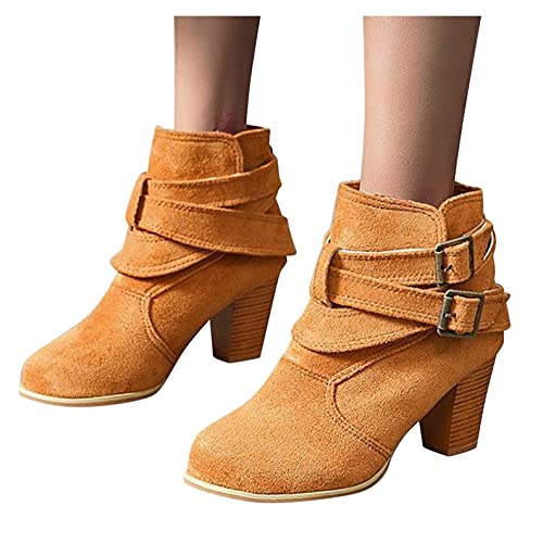 Damen Stiefeletten Damen Hohe Stiefel Western Cowboystiefel, Hoher Absatz Lange Stiefel Mit Fransen Lady Round Toe Wildlederstiefel Für Winter Herbst Regenstiefel mit Flacher Wasserdicht von pitashe_Bekleidung