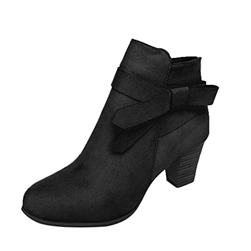 Damen Stiefeletten mit Absatz Leder Stiefel Bohemian Block Heel Leder Westernstiefel Damen Stiefeletten, Bequem Booties, Herbst Winter Wildleder Stiefel mit Absatz, Retro Mode Stiefel mit spitzer von pitashe_Bekleidung