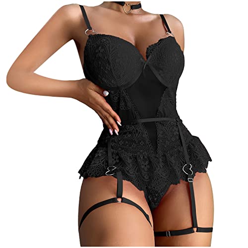 pitashe_Bekleidung Erotische Dessous-Set Damen Sexy Tiefer V-Ausschnitt Halfter Spitze Reizwäsche Negligee Babydoll Unregelmäßiger Hem Nachtwäsche Nachthemd Lingerie Nachtkleid G-String Sleepwear, S von pitashe_Bekleidung