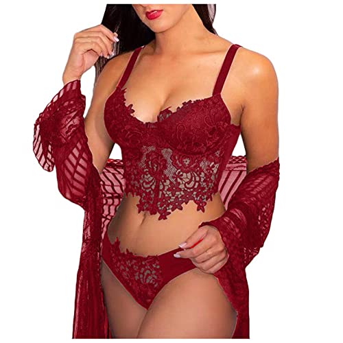 pitashe_Bekleidung Dessous-Set Damen Tiefer V-Ausschnitt Halfter Spitze Reizwäsche Negligee Babydoll Unregelmäßiger Hem Nachtwäsche Nachthemd Lingerie Nachtkleid G-String Sleepwear, S von pitashe_Bekleidung