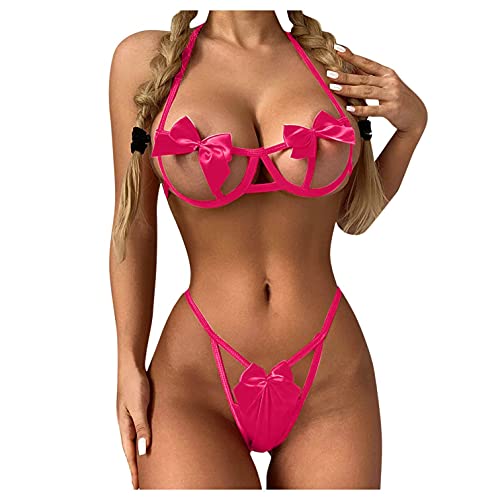 pitashe_Bekleidung Erotische Dessous-Set Damen Sexy Tiefer V-Ausschnitt Halfter Spitze Reizwäsche Negligee Babydoll Unregelmäßiger Hem Nachtwäsche Nachthemd Lingerie Nachtkleid G-String Sleepwear, M von pitashe_Bekleidung