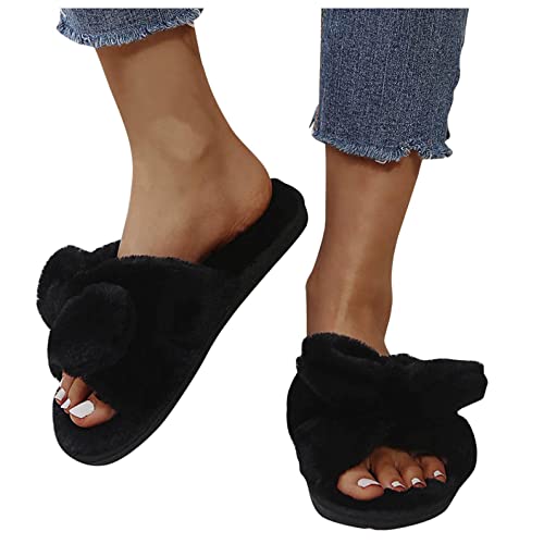 Hausschuhe Damen Winter, Pitashe Hausschuhe Damen Herren Warm Plüsch Schleife Pantoffeln Home Mode Unisex Slippers mit Memory Foam & Rutschfester Atmungsaktiv Filzpantoffeln Schuhe Für Indoor Outdoor von pitashe_Bekleidung