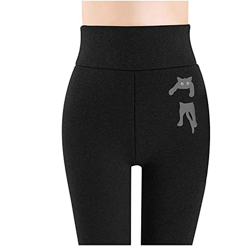 Leggings Damen Winter Damen Thermoleggings Gefüttert Thermo Super Dicke Kaschmir Samt Mond Katze Tier Drucken Plaid Muster High Waist Bequem Warme Strumpfhose Winterleggings Hosen Yogahosen F015 von pitashe_Bekleidung