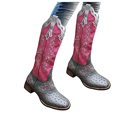 Pitashe Damen Stiefel Cowboy-Stiefel Mode Flach Sohle Glattleder Mid Calf Boots Stiefeletten Stiefel Herbst Winter Vintage Stiefel Kniehohe Booties Chunkyrayan Stiefelette Knöchel Schuhe Für Frauen von pitashe_Bekleidung