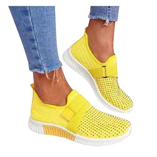 Pitashe Frauen Mesh Sneaker Canvas Flache Schuhe Strass Damen Beiläufige Sportschuhe Atmungsaktive Schuhen Sommer Herbst Luftkissen Straßenlaufschuhe Turnschuhe Fitness Walkingschuhe Trainer für Damen von pitashe_Bekleidung