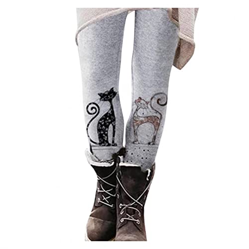 Pitashe Leggings Damen Winter Katze-Druck Weihnachten Leggings Mädchen Warme Fleece Freizeithose Hose Winter Gefüttert Plüsch Hausanzug Winter Fleece Lange Hosen für Mädchen Treggings Thermohose von pitashe_Bekleidung