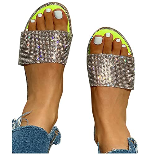 Pitashe Sandalen Damen mit Absatz Damen Sommer Flache Glitzer Strass Frauen Hausschuhe Slipper Strandsandalen Pantoletten Römersandalen Bohemian Sandaletten Riemchenpumps Sommerschuhe Flip Flops von pitashe_Bekleidung