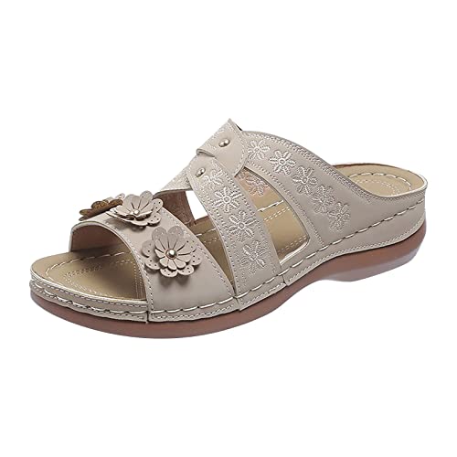 Rrunsv Sandalen Damen Elegant,Damen Keilabsatz Sandalen Zehentrenner Hausschuhe Römische Flip Flops Flache Plattform Schlappen Sommer Offene Schuhe Elegante Plateausohle Slippers Strandsandalen J119 von pitashe_Bekleidung