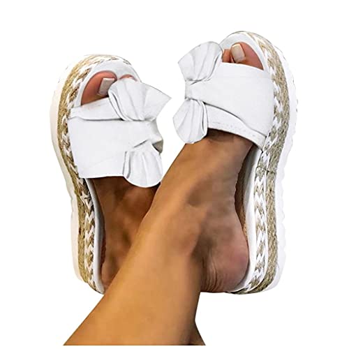 Sandalen Damen mit Absatz, Pitashe Damen Sommer Schleife Wedge Plateau Frauen Bohemian Strandsandalen Pantoletten Römersandalen Sandaletten Hausschuhe Flip Flops Riemchenpumps Slipper Sommerschuhe von pitashe_Bekleidung