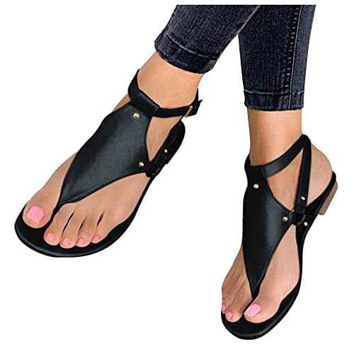 Sandalen Damen mit Absatz Retro Damen Sommer Rom Farbe Glitzer Strass Kreuzgurt Flache Frauen Strandsandalen Pantoletten Römersandalen Sandaletten Flip Flops Hausschuhe Slipper Sommerschuhe K741 von pitashe_Bekleidung