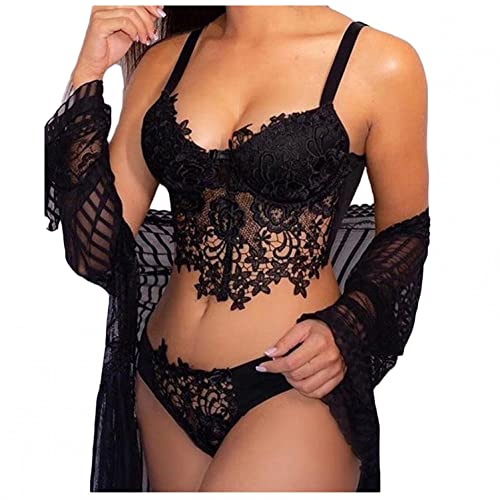 Sexy Dessous Damen für Sex, Pitashe Spitze Erotik BH Lingerie Nachthemd Höhe Taille Reizwäsche Nachtwäsche Erotik Unterwäsche und Slip Reizwäsche Set Frauen Lace Frontverschluss Babydoll Set Bodysuits von pitashe_Bekleidung