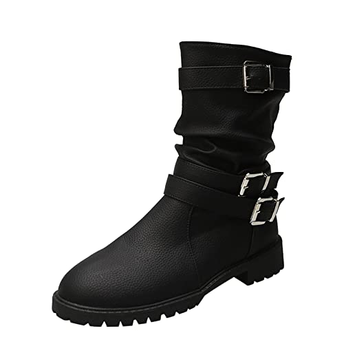 Stiefel Damen Schwarz Halbhoch Knielang Mit Absatz Schneestiefel Leather Schneeschuhe Wasserfest Warm Stiefel Trekkingschuhe Stiefelette Westernstiefel Boots Schneeboots Winter Snowboots Frauen a461 von pitashe_Bekleidung