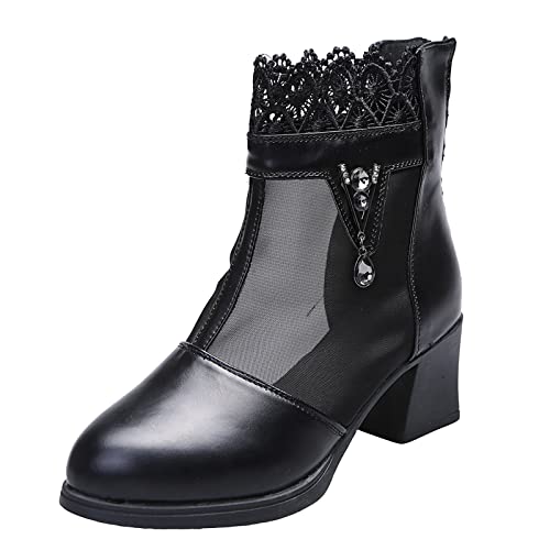 Stiefel Damen Schwarz Leather Halbhoch Knielang Mit Absatz Warme Wasserfest Damen Schneestiefel Schneeschuhe Frauen Schneeboots Trekkingschuhe Westernstiefel Stiefelette Booties Winter Snowboots a469 von pitashe_Bekleidung