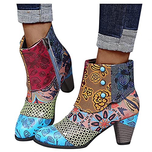 Wedge Boots Damen, Damen Stiefeletten Gemütlich Booties mit Blockabsatz Comfort Kunstleder Anziehen Frauen Ankle Boots Bootie Herbst Winter Stiefel Schneestiefel Stiefelette schwarz braun Khaki rot von pitashe_Bekleidung