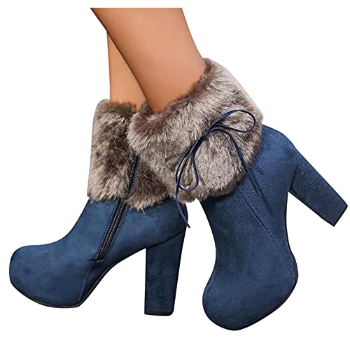 Wedge Boots Damen, Damen Stiefeletten Gemütlich Booties mit Blockabsatz Comfort Kunstleder Anziehen Frauen Ankle Boots Bootie Herbst Winter Stiefel Schneestiefel Stiefelette schwarz braun Khaki rot von pitashe_Bekleidung