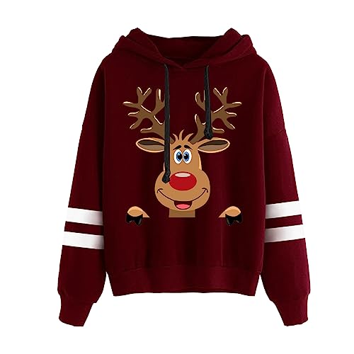 Weihnachten Pullover Damen Sweatshirt Rentiermuster Weihnachtspullover Familie Set Christmas Reindeer Strickpullover Unisex Christmas Teenager Mädchen Weihnachtspullover Sweatshirt (X02-Wine, XXL) von pitashe_Bekleidung