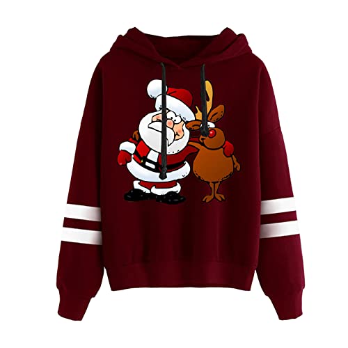 Weihnachten Pullover Damen Sweatshirt Rentiermuster Weihnachtspullover Familie Set Christmas Reindeer Strickpullover Unisex Christmas Teenager Mädchen Weihnachtspullover Sweatshirt Pulli (X23-Wine, S) von pitashe_Bekleidung