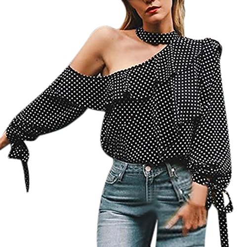 Pitashe Damen Tops Eine Schulter Punkt Drucken Laternenärmel Chiffon Bogen Damen Sommer T-Shirts Crop Top Weste Tank Top Party Oberteile Bluse Camisole Hemd Bekleidung Vest Bauchfrei Tunika Shirts Top von pitashe Tops