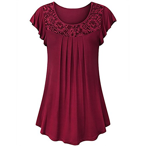 Pitashe Damen Tops Einfach Kurzarm Rundhals Spitze Baumwolle Falten Damen Sommer T-Shirt Crop Top Weste Tank Top Party Oberteile Bluse Camisole Hemd Bekleidung Vest Bauchfrei Tunika Clubwear Shirts von pitashe Tops