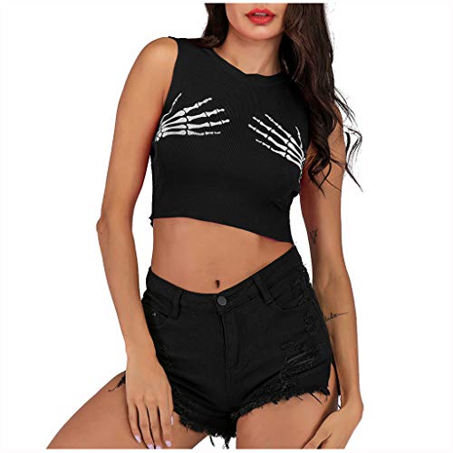 Pitashe Damen Tops Frauen 3D Schädel Printed Sommer Tank Tops, 2020 Damen Mode Sommer Herbst Frauen Damen Drucken Aus der Schulter Hemd Kurzarm Beiläufige Tops Bluse von pitashe Tops