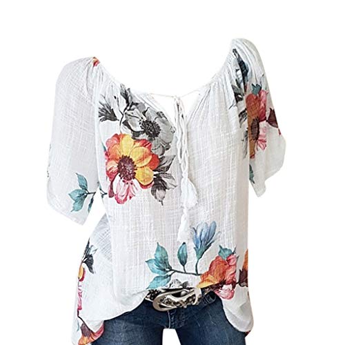 Pitashe Damen Tops Freizeit Bequem Blumen Drucken V-Ausschnitt Kurzarm Damen Sommer T-Shirts Weste Crop Top Tank Top Party Oberteile Blusen Camisole Hemd Bekleidung Vest Bauchfrei Tunika Shirts Tops von pitashe Tops